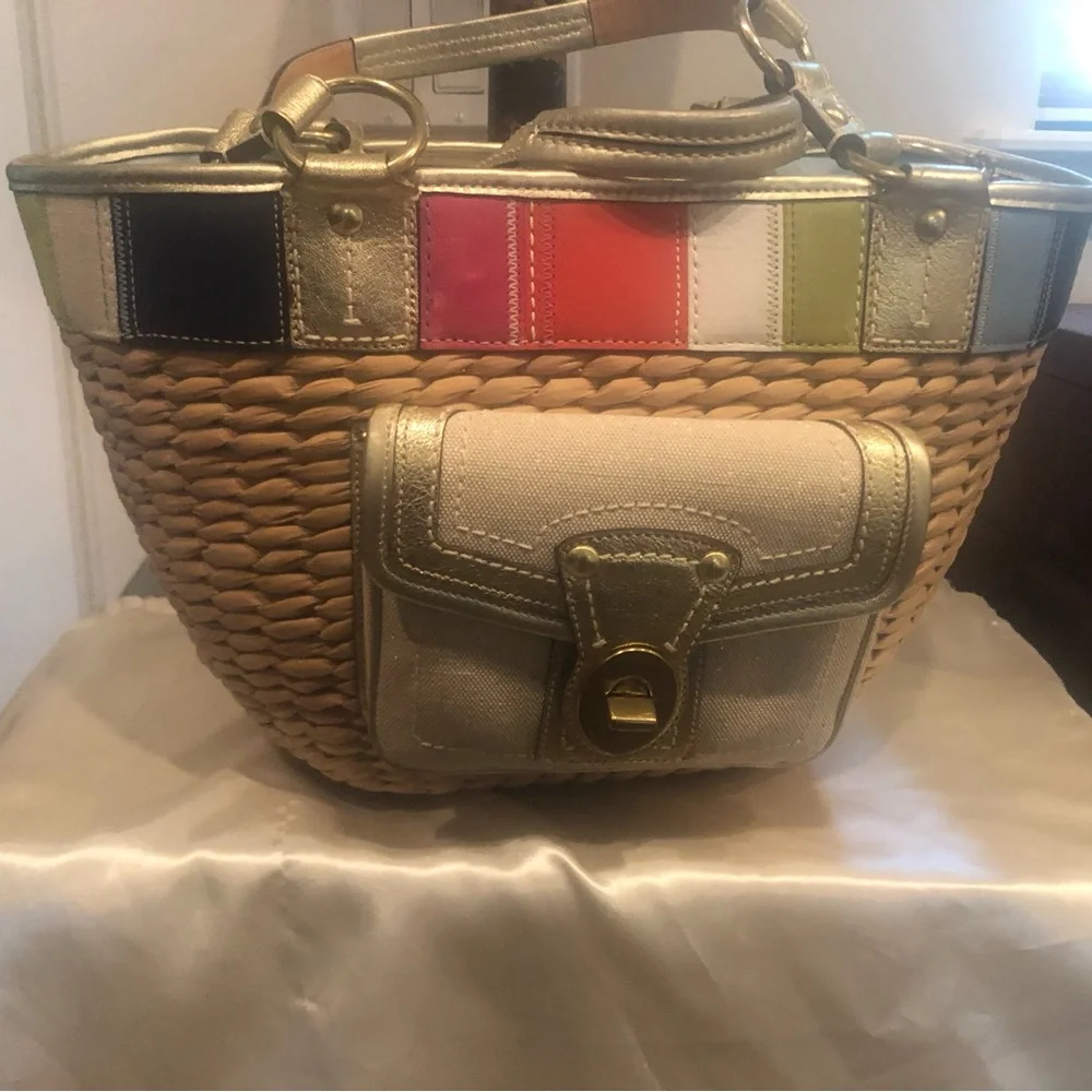 COACH LEATHER/STRAW SATCHEL BEACH TOTE NWOT VINTAGE! - Picture 1 of 15